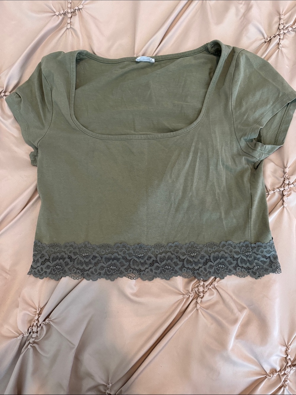 Cotton On Olive Scoop Neck Lace-Hem Crop Top